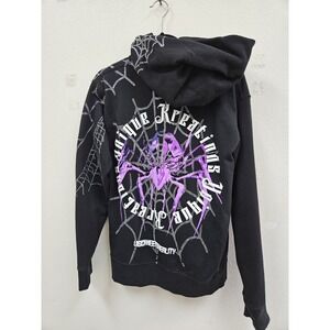 Hoodie Pullover Women's Small Spider Rhinestones Tattoo Halloween Streetwear